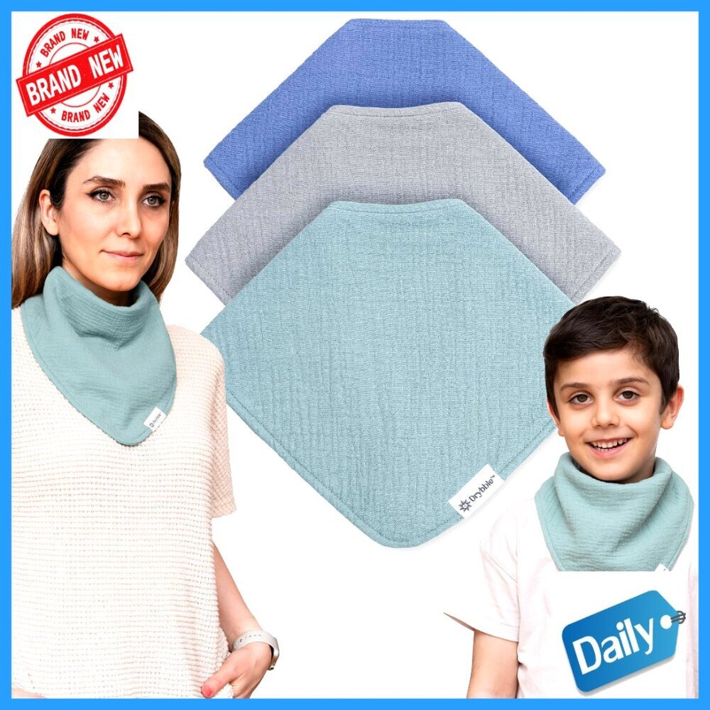 Waterproof Organic Cotton Drool Bibs with Adjustable Snaps for Kids and Adults